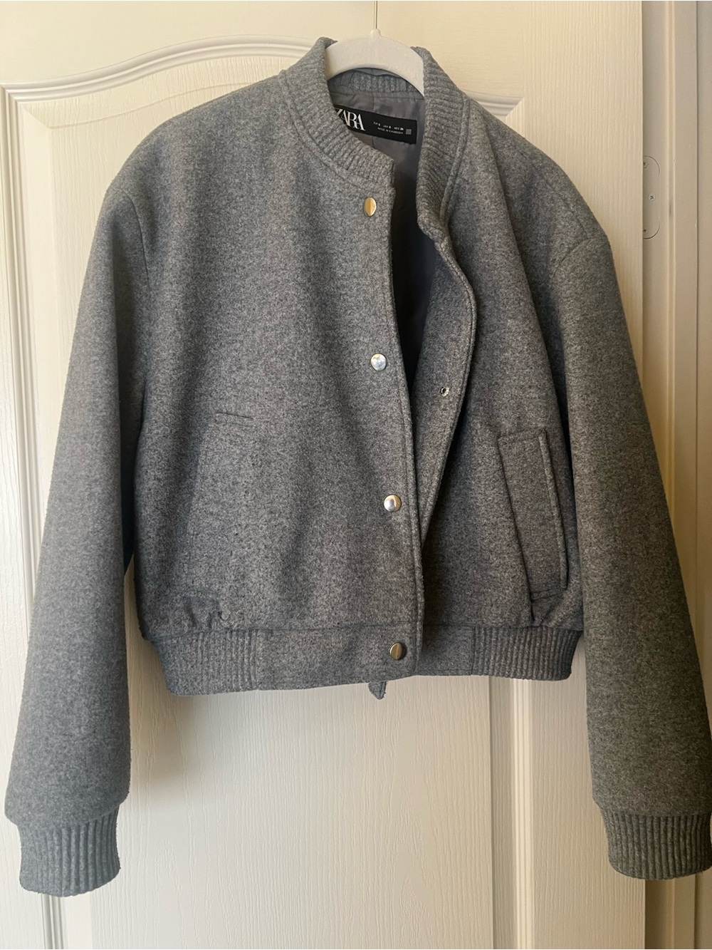Zara Gray Wool-Blend Bomber Jacket